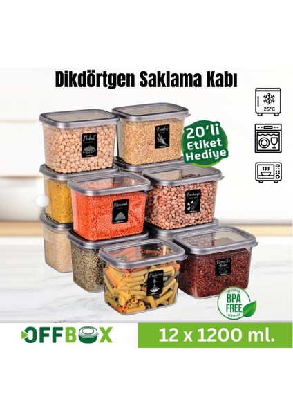 Dikdörtgen Bakliyat Baharat Gıda Saklama Kabı - 1.2 Lt. - 12 Adet