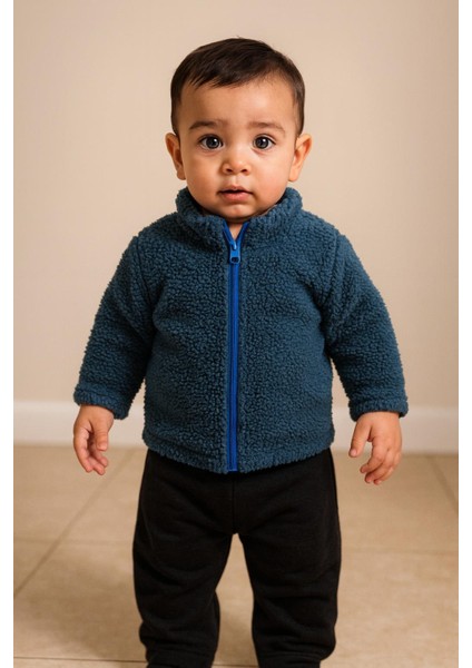 Unisex Bebek Astarlı Fermuarlı Peluş Mont