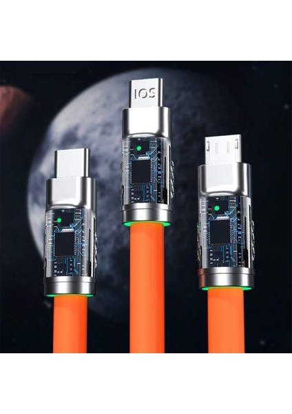 ® 3 Şarj Aleti 1 Arada Çinko Alaşım Hızlı Şarj Kablosu Turuncu modelleri