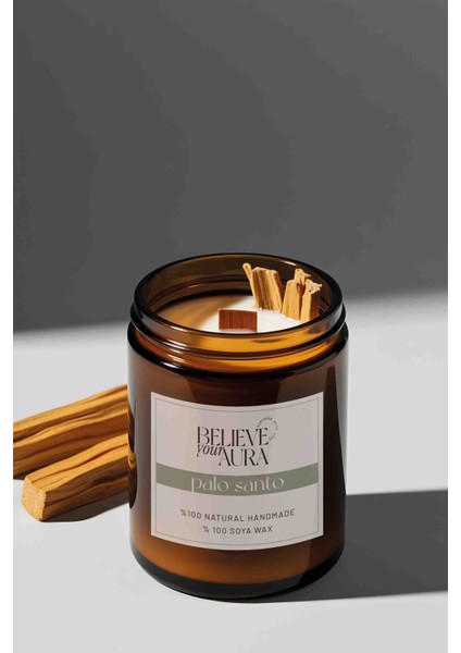 Sandal Ağacı Kokulu Doğal Soya Mumu - Palo Santo Tütsü Dekorlu Ahşap Fitilli Kavanoz Mum - 240 cc fiyatları