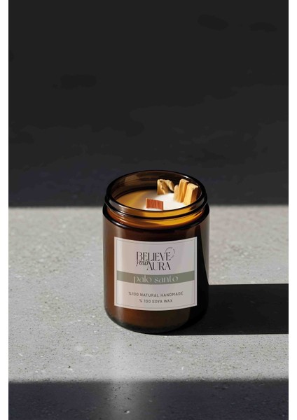 Sandal Ağacı Kokulu Doğal Soya Mumu - Palo Santo Tütsü Dekorlu Ahşap Fitilli Kavanoz Mum - 240 cc modelleri