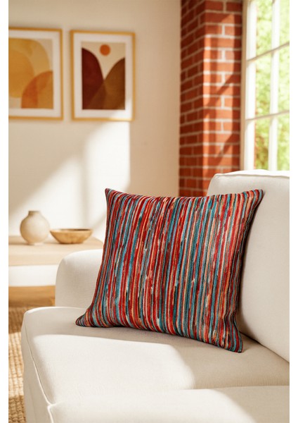 Şerit Kadife Kırlent Kılıfı Turuncu 43X43