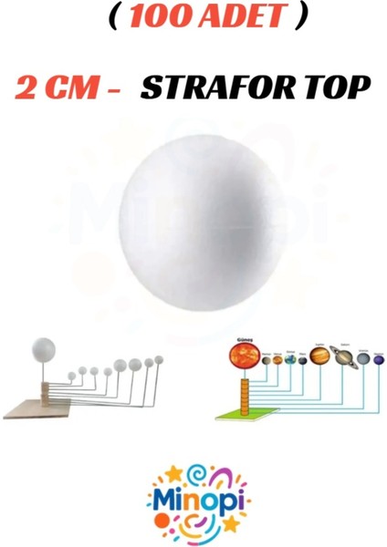 100 Adet - 2 cm Strafor Top Köpük Top Beyaz Küre Güneş Sistemi Ödevi Hobi Süsleme