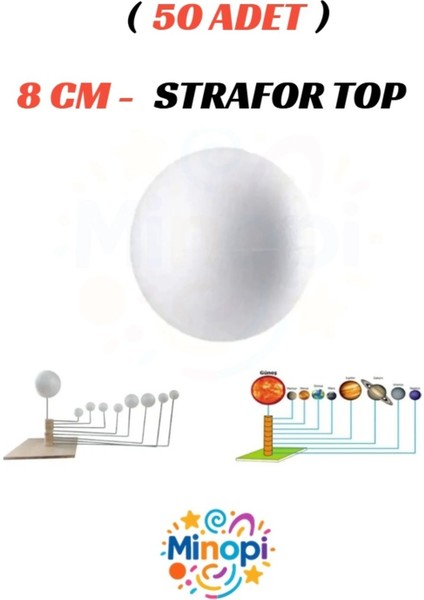 50 Adet - 8 cm Strafor Top Köpük Top Beyaz Küre Güneş Sistemi Ödevi Hobi Süsleme