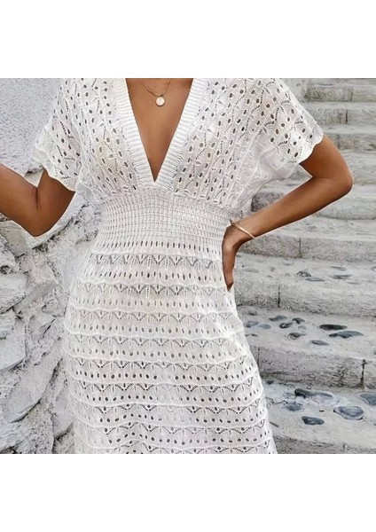 Kadın Kısa Kollu V Yakalı Örme Triko Elbise fırsatları