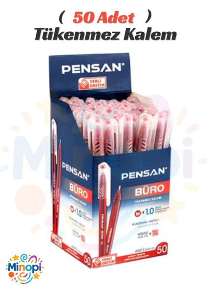( 50 Adet ) Pensan Büro Ofis Kalemi Kırmızı Tükenmez Kalem Ince Uçlu