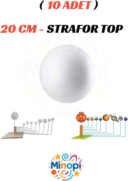 10 Adet - 20 cm Strafor Top Köpük Top Beyaz Küre Güneş Sistemi Ödevi Hobi Süsleme
