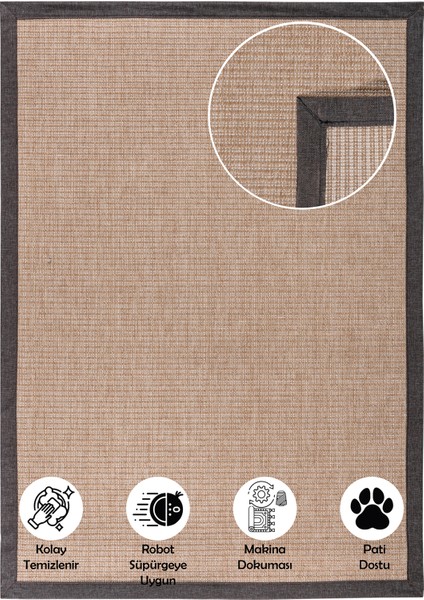 Dokuma Şerit Sisal Kolay Temizlenir Mutfak Antre Oturma Odası Kumaş Bordürlü Özel Halı