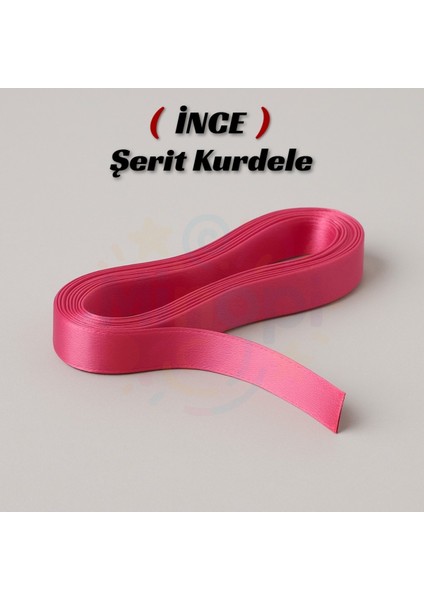Pembe Saten Kurdele 1 cm 10 Metre, Bohça Çeyiz Özel Gün Hediye Süsleme Kurdelesi