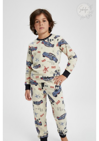 Race Cars Araba Desenli Erkek Çocuk Pijama Takımı - Pamuklu Interlok Kumaş