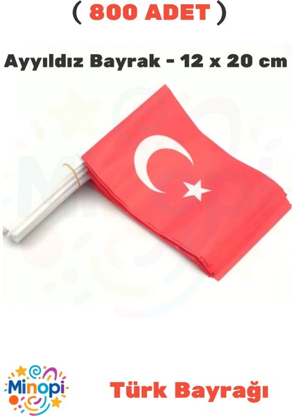 ( 800 Adet ) Vatan Küçük Boy Çıtalı Kağıt Türk Bayrağı Ay Yıldız Bayrak 12 x 20 cm