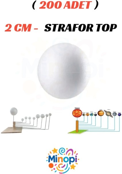 200 Adet - 2 cm Strafor Top Köpük Top Beyaz Küre Güneş Sistemi Ödevi Hobi Süsleme