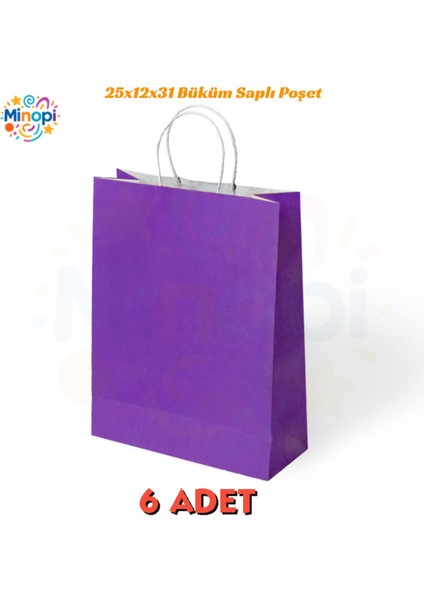 6 Adet Büküm Saplı Mor Çanta 25X12X31 cm Kağıt Çanta