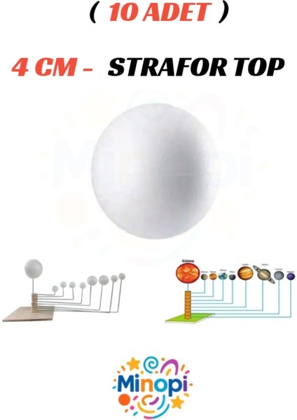 10 Adet - 4 cm Strafor Top Köpük Top Beyaz Küre Güneş Sistemi Ödevi Hobi Süsleme