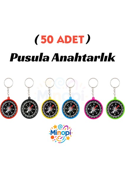 50 Adet Pusula Anahtarlık Renkli Plastik Küçük Pusula Okul Deney Gezi Cep Pusulası Manyetik Hediye