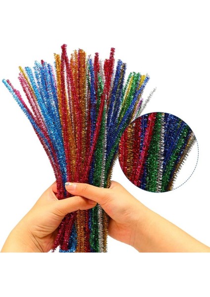 3 Paket Simli Şönil Renkli Paketi 25'li Renkli Tüylü Tel modelleri