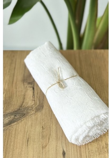 Ütü Gerektirmeyen Bambu Kraş Şal Beyaz
