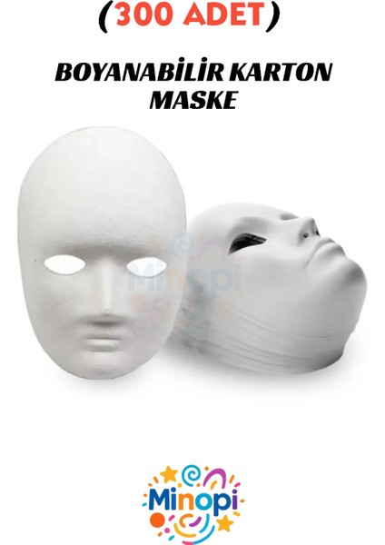 300 Adet, Karton Maske, Boyanabilir, Eğitici Maske Boyama, Etkinlik ve Hobi Maskesi