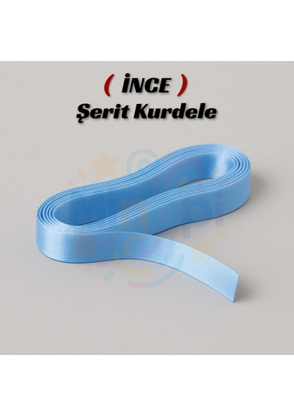 Açık Mavi Saten Kurdele 1 cm 10 Metre, Bohça Çeyiz Özel Gün Süsleme Kurdelesi