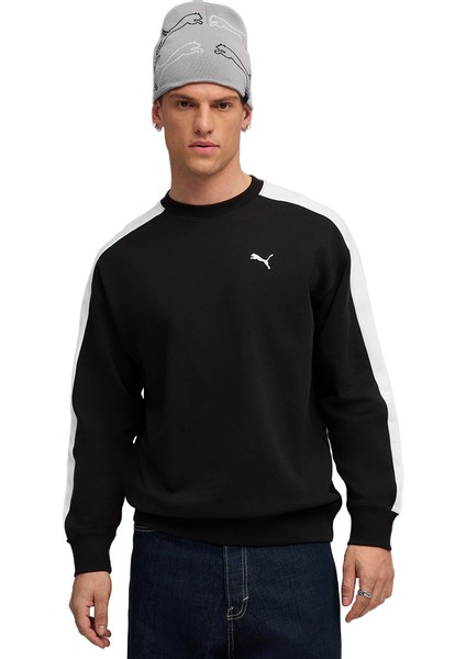 T7 Relaxed Crew Erkek Siyah Günlük Stil Sweatshirt 63343301