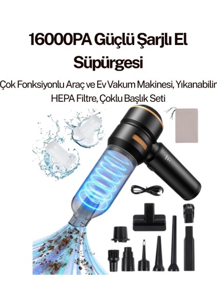 PRO HL-1212 Üflemeli Güçlü Vakum Ev Ofis Araç Süpürgesi 16000PA Güçlü El Süpürgesi Şarjlı Çok Fonksiyon fiyatları