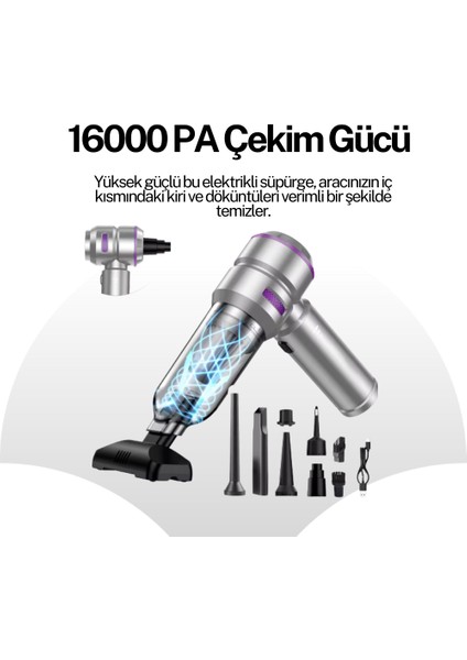 PRO HL-1212 Üflemeli Güçlü Vakum Ev Ofis Araç Süpürgesi 16000PA Güçlü El Süpürgesi Şarjlı Çok Fonksiyon modelleri