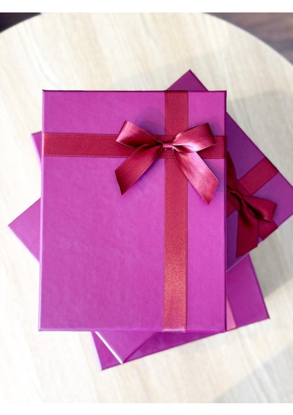 Dekoratif Fuşya Fiyonklu 3 Lü Hediye Kutusu Seti Sert Mukavva modelleri