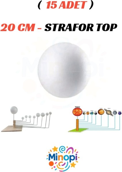 15 Adet - 20 cm Strafor Top Köpük Top Beyaz Küre Güneş Sistemi Ödevi Hobi Süsleme