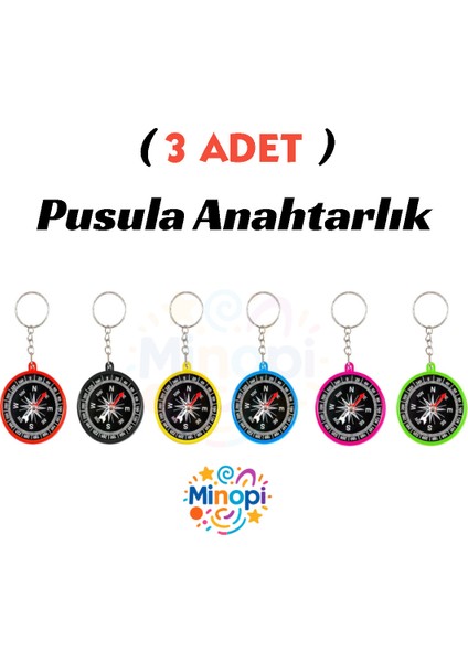 3 Adet Pusula Anahtarlık Renkli Plastik Küçük Pusula Okul Deney Gezi Cep Pusulası Manyetik Hediye