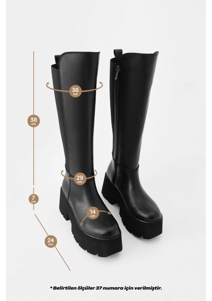 Kadın Kalın Dolgu Taban Günlük Çizme Ferlas Siyah