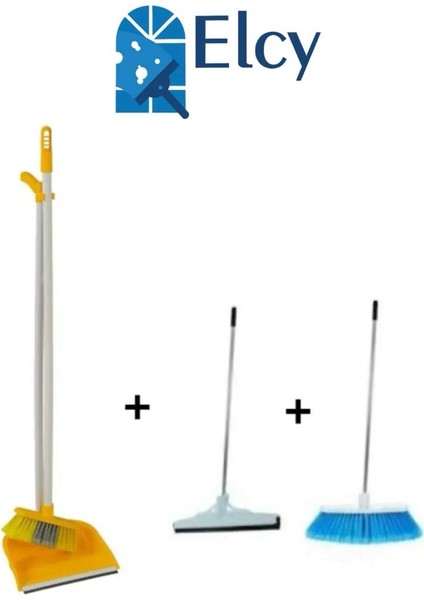 3 Lü Temizlik Seti Metal Saplı Fırça Çekpas Çekçek Lux Katlanabilir Faraş