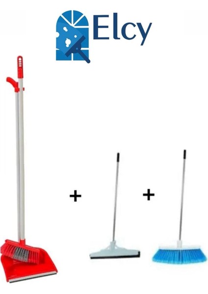 3 Lü Temizlik Seti Metal Saplı Fırça Çekpas Çekçek Lux Katlanabilir Faraş