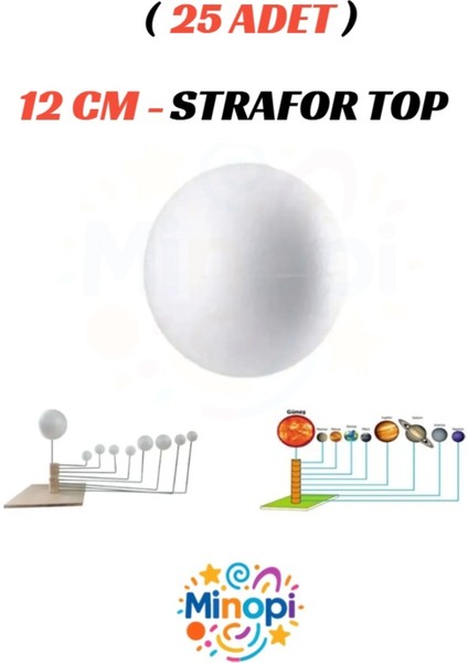 25 Adet - 12 cm Strafor Top Köpük Top Beyaz Küre Güneş Sistemi Ödevi Hobi Süsleme