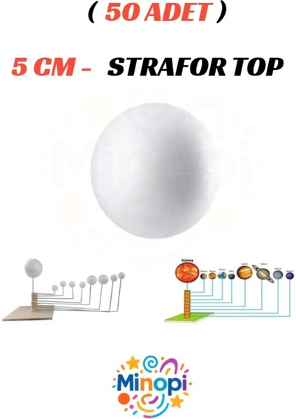 50 Adet - 5 cm Strafor Top Köpük Top Beyaz Küre Güneş Sistemi Ödevi Hobi Süsleme