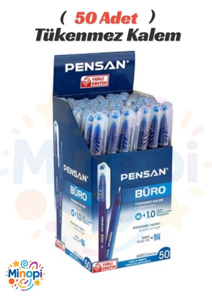 ( 50 Adet ) Pensan Büro Ofis Kalemi Mavi Tükenmez Kalem Ince Uçlu