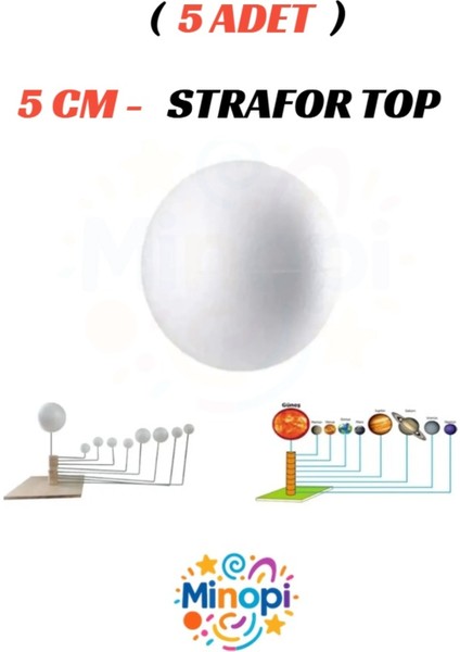 5 Adet - 5 cm Strafor Top Köpük Top Beyaz Küre Güneş Sistemi Ödevi Hobi Süsleme