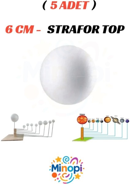 5 Adet - 6 cm Strafor Top Köpük Top Beyaz Küre Güneş Sistemi Ödevi Hobi Süsleme