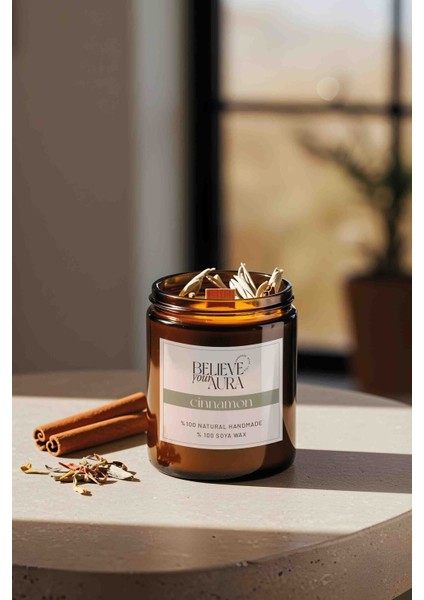 Tarçın Kokulu Doğal Soya Mumu - Adaçayı ve Tarçın Dekorlu Aromaterapi Kavanoz Mum - 240 cc fiyatları