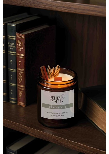 Tarçın Kokulu Doğal Soya Mumu - Adaçayı ve Tarçın Dekorlu Aromaterapi Kavanoz Mum - 240 cc modelleri