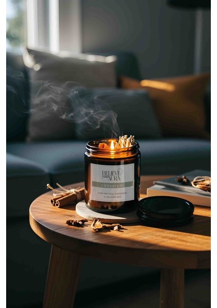 Tarçın Kokulu Doğal Soya Mumu - Adaçayı ve Tarçın Dekorlu Aromaterapi Kavanoz Mum - 240 cc fırsatları