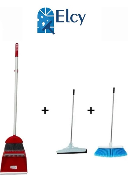 3 Lü Temizlik Seti Metal Saplı Fırça Çekpas Çekçek Lux Katlanabilir Faraş