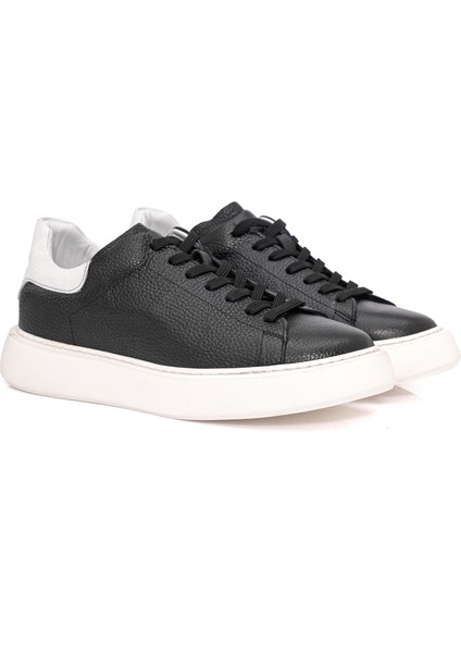 Bağcıklı Kalın Eva Taban Siyah Deri Sneaker Ayakkabı 2025-5