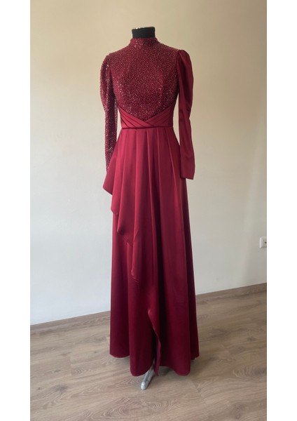 Aksesuar Detaylı Volanlı Abiye 7003