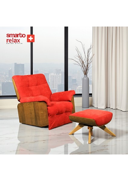 TV Koltuğu Berjer – Madrid Serisi, Elektrikli Kademeli Ergonomik Tasarım, kirmizi Deri Döşeme, USB Şarj, Doğal Ahşap Panel, Kontrol Panelli, Dekoratif Tekli Koltuk (Salon/Oturma Odasi)