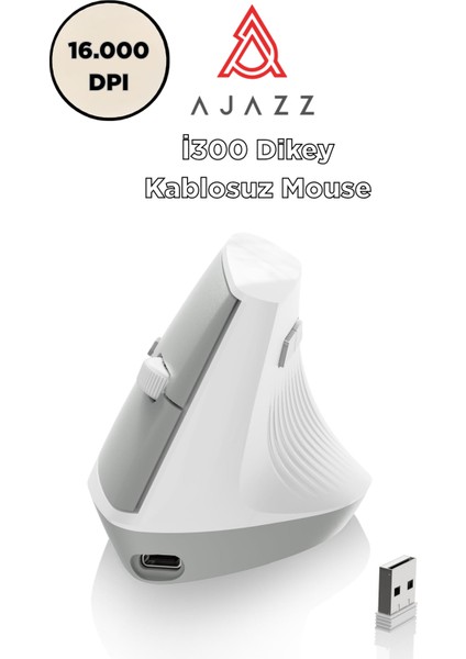 I300 Kablosuz Ergonomik Dikey Mouse- 84GR-SESSIZ Tıklama- 57° AÇI-16.000 Dpı