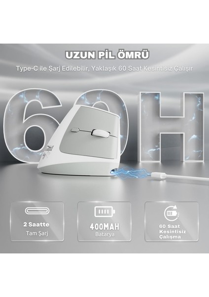 I300 Kablosuz Ergonomik Dikey Mouse- 84GR-SESSIZ Tıklama- 57° AÇI-16.000 Dpı