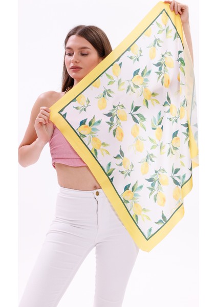Limon Desenli - Mersin Fular Bandana Şal Estascarf 70X70 cm