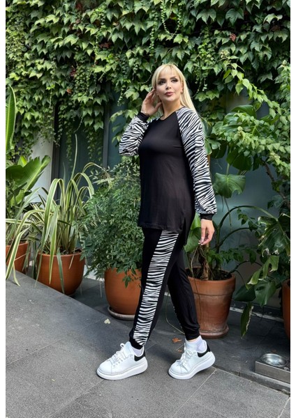 Kadın Büyük Beden Reglan Kol Paça Lastikli Likralı Viskon Takım