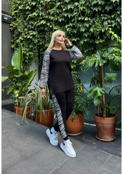 Kadın Büyük Beden Reglan Kol Paça Lastikli Likralı Viskon Takım