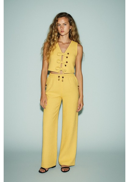 Dokulu Boncuk Detay Yelek Takım